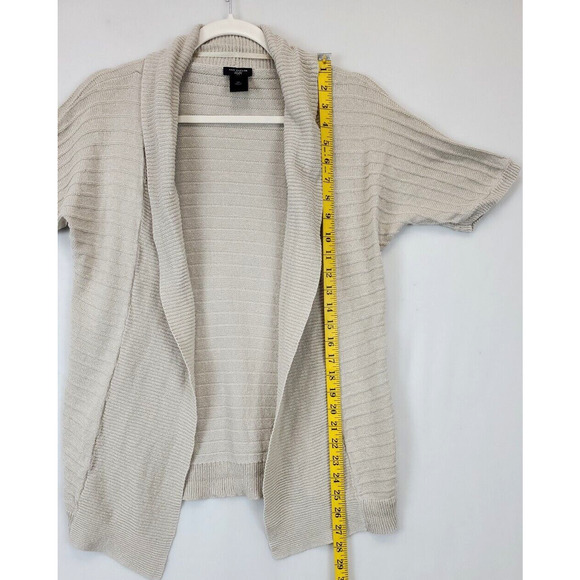 Ann Taylor Linen Blend Open Cardigan Women MP Lightweight Short Sleeve Beige - Picture 6 of 10